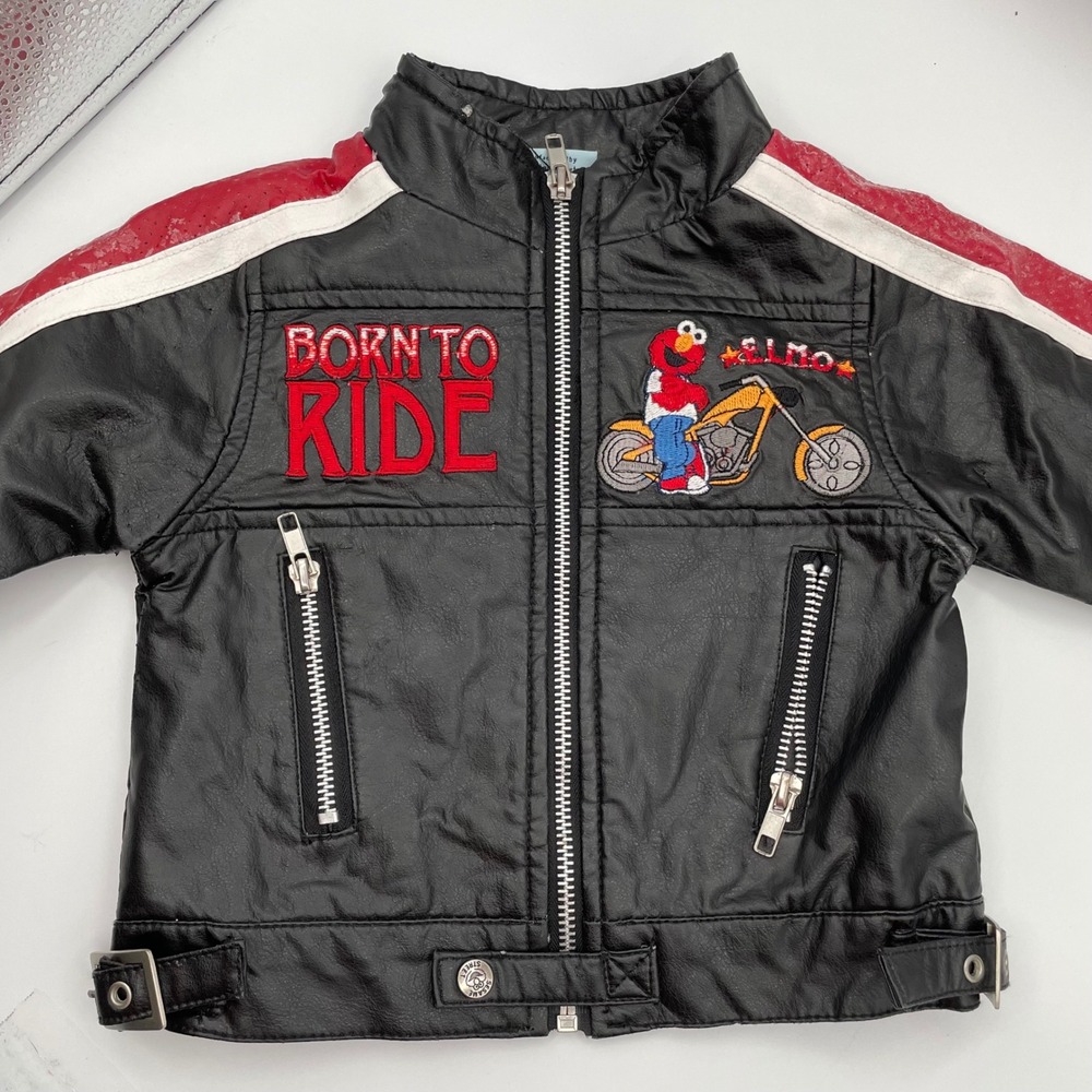 *READ Sesame Street Elmo Vtg Y2K 2006 Biker Jacket Black Red Faux Leather 12M - Picture 6 of 11